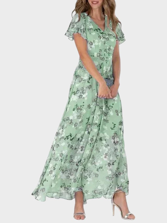 Marit | Stilfuld Blomstret V-Hals Maxi Kjole