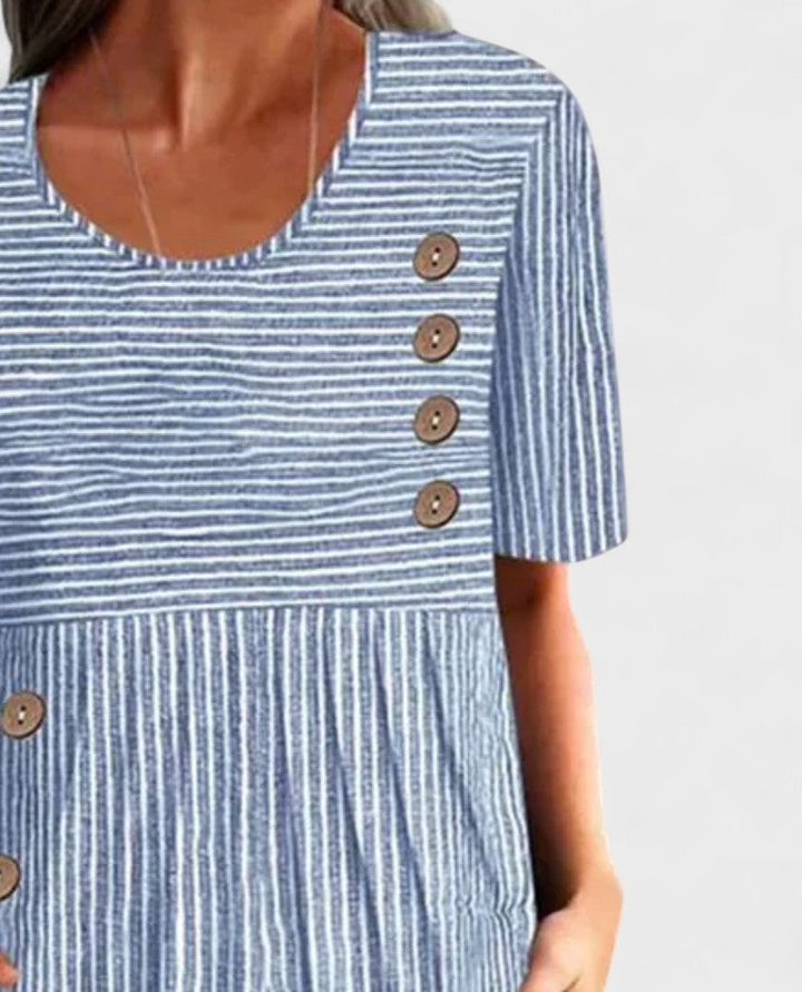 JULIANE | Stribet midi-kjole med knapper