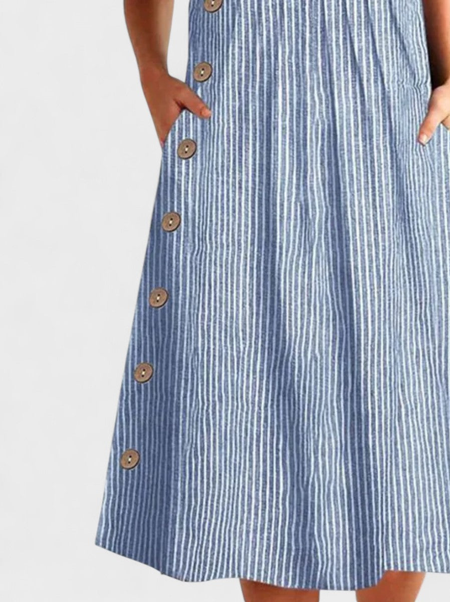JULIANE | Stribet midi-kjole med knapper