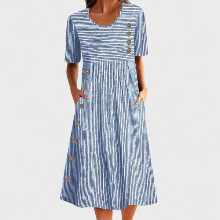 JULIANE | Stribet midi-kjole med knapper