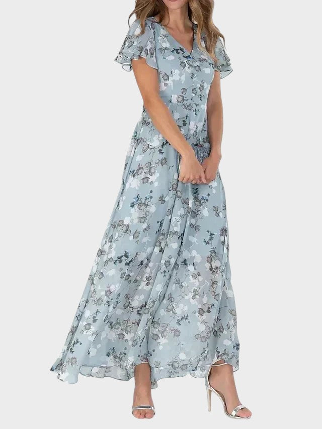 Marit | Stilfuld Blomstret V-Hals Maxi Kjole