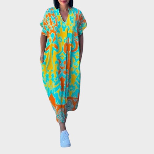 LAURA | AFSLAPPET MAXIKJOLE MED KUNSTNERISK PRINT