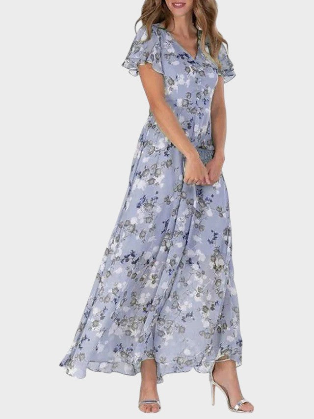 Marit | Stilfuld Blomstret V-Hals Maxi Kjole