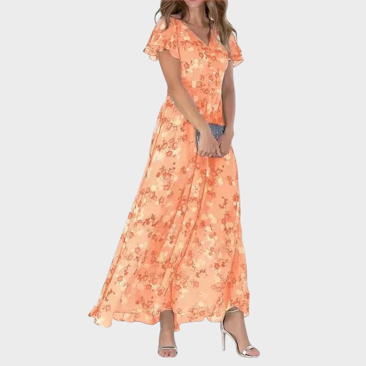 Marit | Stilfuld Blomstret V-Hals Maxi Kjole