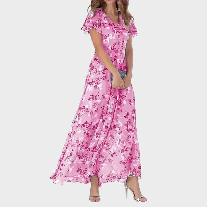 Marit | Stilfuld Blomstret V-Hals Maxi Kjole