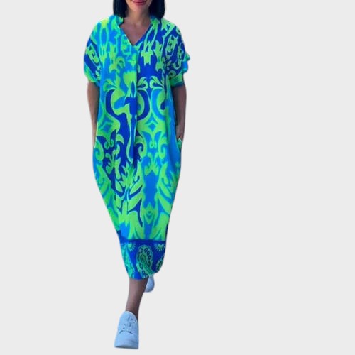 LAURA | AFSLAPPET MAXIKJOLE MED KUNSTNERISK PRINT